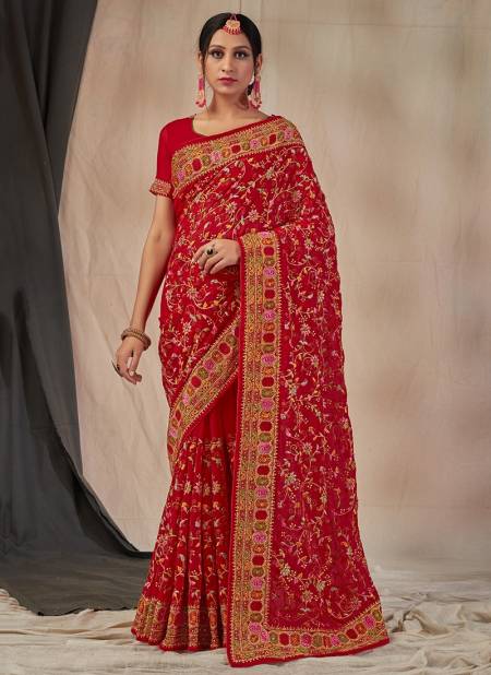 Red Colour SATRANGI KASHMIRI New Exclusive Wear Georgette Stylish Latest Heavy Designer Saree Collection 5793